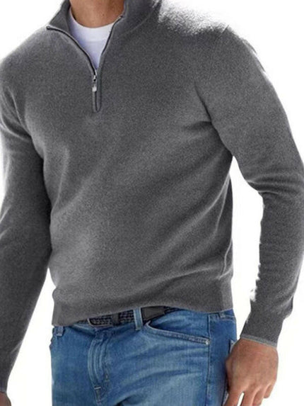 Long Sleeve V Neck Wool Fleece Zipper Men's Casual Top Polo Shirt at €49.99