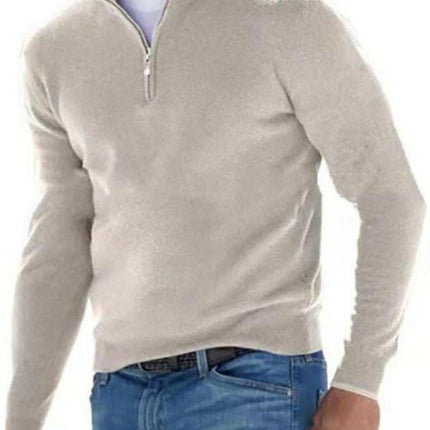 Long Sleeve V Neck Wool Fleece Zipper Men's Casual Top Polo Shirt at €49.99