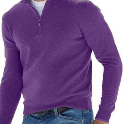 Long Sleeve V Neck Wool Fleece Zipper Men's Casual Top Polo Shirt at €49.99