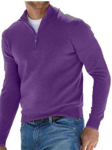 Long Sleeve V Neck Wool Fleece Zipper Men's Casual Top Polo Shirt at €49.99