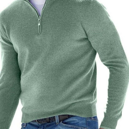 Long Sleeve V Neck Wool Fleece Zipper Men's Casual Top Polo Shirt at €49.99