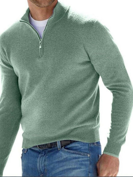 Long Sleeve V Neck Wool Fleece Zipper Men's Casual Top Polo Shirt at €49.99