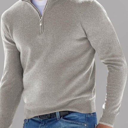 Long Sleeve V Neck Wool Fleece Zipper Men's Casual Top Polo Shirt at €49.99