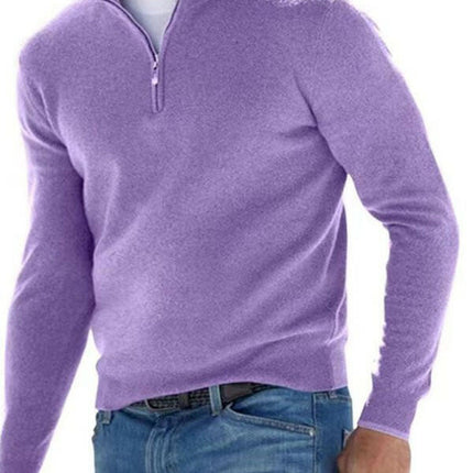 Long Sleeve V Neck Wool Fleece Zipper Men's Casual Top Polo Shirt at €49.99