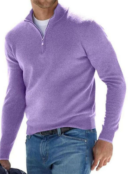 Long Sleeve V Neck Wool Fleece Zipper Men's Casual Top Polo Shirt at €49.99