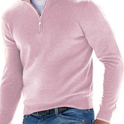 Long Sleeve V Neck Wool Fleece Zipper Men's Casual Top Polo Shirt at €49.99