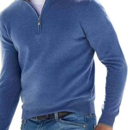 Long Sleeve V Neck Wool Fleece Zipper Men's Casual Top Polo Shirt at €49.99