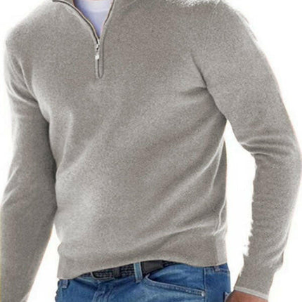 Long Sleeve V Neck Wool Fleece Zipper Men's Casual Top Polo Shirt at €49.99