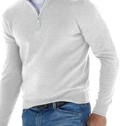 Long Sleeve V Neck Wool Fleece Zipper Men's Casual Top Polo Shirt at €49.99