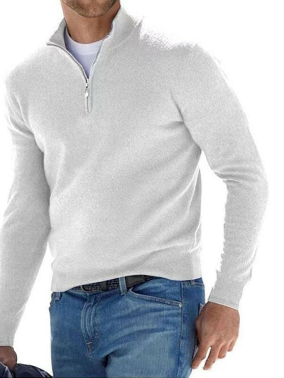 Long Sleeve V Neck Wool Fleece Zipper Men's Casual Top Polo Shirt - GrozavuShop