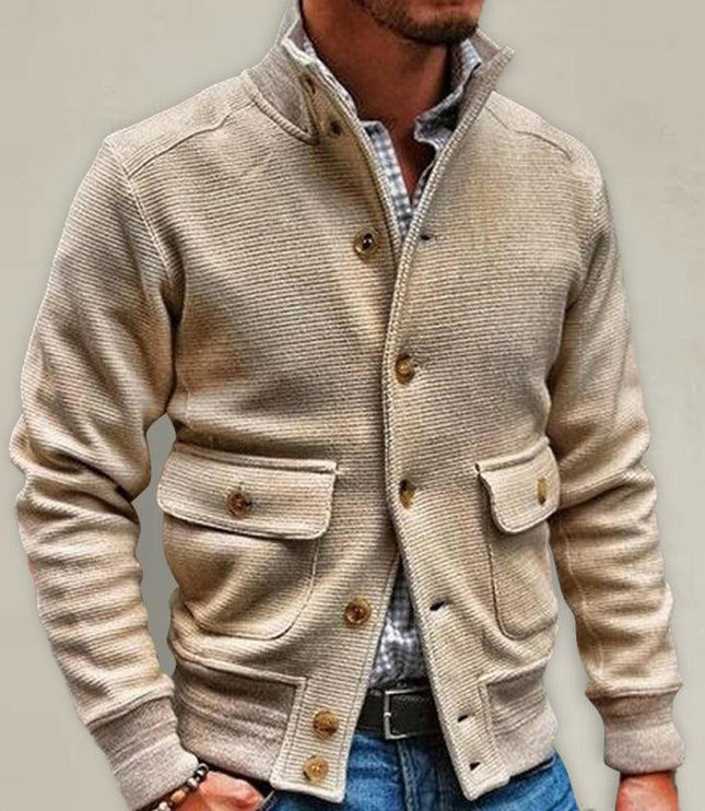 Men’s Solid Color Chunky Waffle Knit Button Front Jacket - GrozavuShop