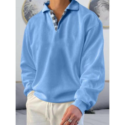 Men's solid color lapel loose long-sleeved POLO shirt at €41.99