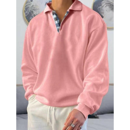 Men's solid color lapel loose long-sleeved POLO shirt at €41.99