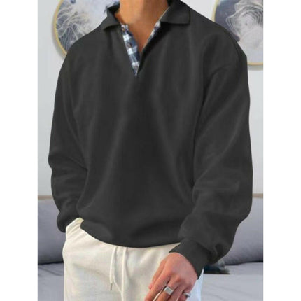 Men's solid color lapel loose long-sleeved POLO shirt at €41.99