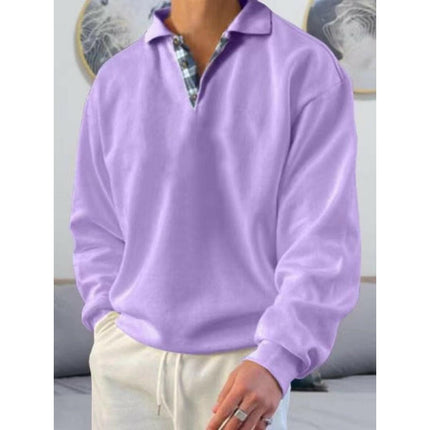 Men's solid color lapel loose long-sleeved POLO shirt at €41.99