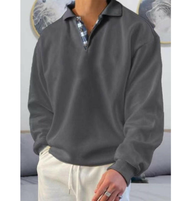 Men's solid color lapel loose long-sleeved POLO shirt at €41.99