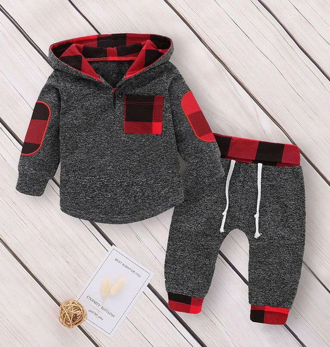 Multicolor Embroidery Plaid Plush Hoodie Suit at €48.99