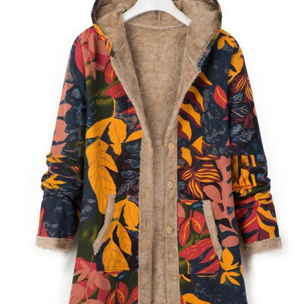 New women's cotton and linen printed hooded sweater warm plush jacket at €69.99