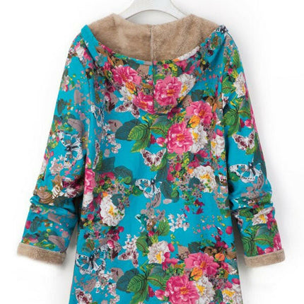 New women's cotton and linen printed hooded sweater warm plush jacket at €69.99