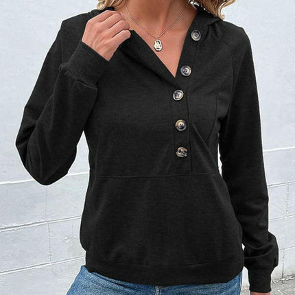 New women's long-sleeved hooded open button collar solid color sweater at €36.99