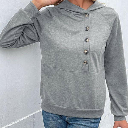 New women's long-sleeved hooded open button collar solid color sweater at €36.99