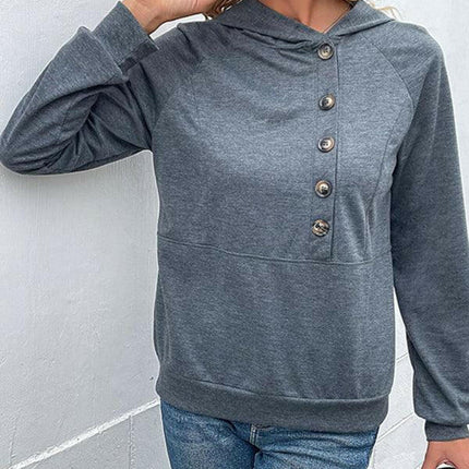 New women's long-sleeved hooded open button collar solid color sweater at €36.99