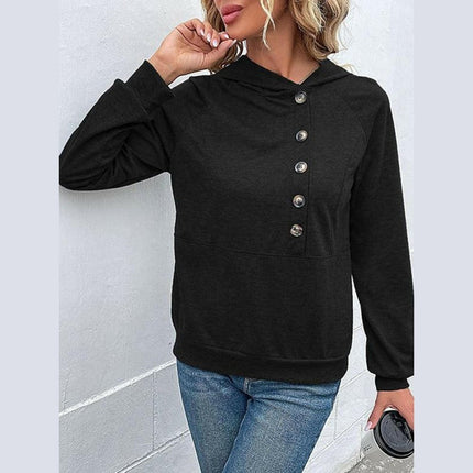 New women's long-sleeved hooded open button collar solid color sweater at €36.99