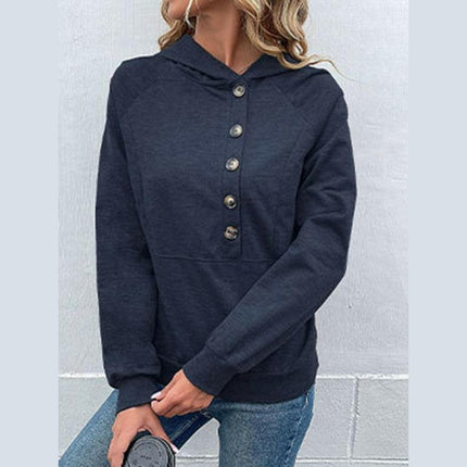 New women's long-sleeved hooded open button collar solid color sweater at €36.99