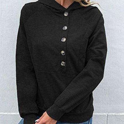 New women's long-sleeved hooded open button collar solid color sweater at €36.99