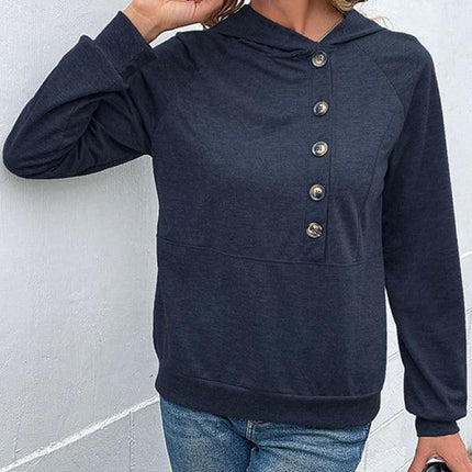 New women's long-sleeved hooded open button collar solid color sweater at €36.99