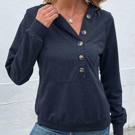 New women's long-sleeved hooded open button collar solid color sweater at €36.99