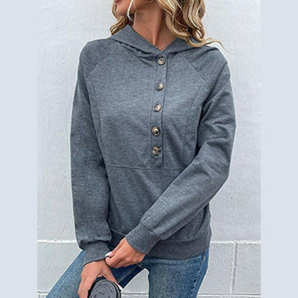 New women's long-sleeved hooded open button collar solid color sweater at €36.99