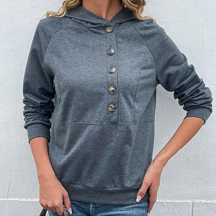 New women's long-sleeved hooded open button collar solid color sweater at €36.99