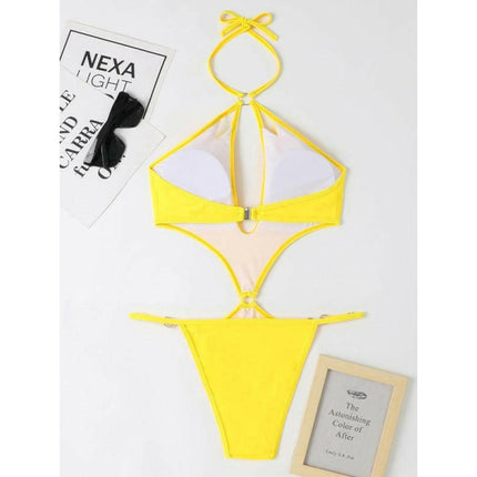 Pearl Chic: Women's Cut-out Halter One-piece Bikini Set at €39.99