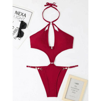 Pearl Chic: Women's Cut-out Halter One-piece Bikini Set at €39.99