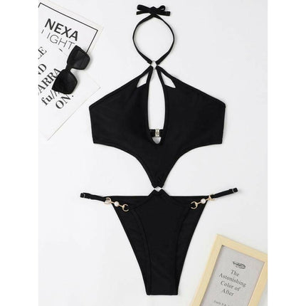 Pearl Chic: Women's Cut-out Halter One-piece Bikini Set at €39.99