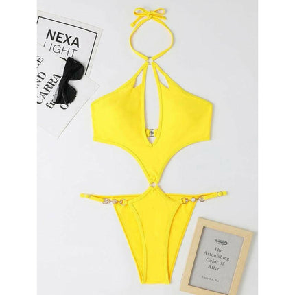 Pearl Chic: Women's Cut-out Halter One-piece Bikini Set at €39.99