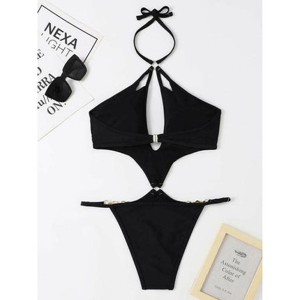 Pearl Chic: Women's Cut-out Halter One-piece Bikini Set at €39.99