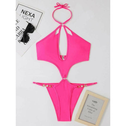 Pearl Chic: Women's Cut-out Halter One-piece Bikini Set at €39.99