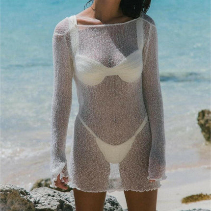 Knitted Beach Resort Dress Long Sleeve Hollow Out See Through at €57.99