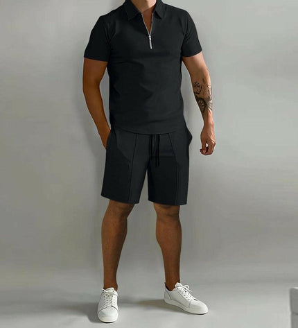 Summer short sleeve Thin Polo Shirt+Sport Shorts 2 Piece New Mens Tracksuit Suit Men Solid Set Casual Jogging Sportswear - GrozavuShop