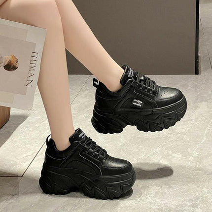 White & Black Chunky Women's Sneakers: Spring/Autumn PU Leather Shoes at €40.99