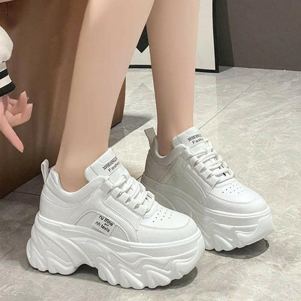 White & Black Chunky Women's Sneakers: Spring/Autumn PU Leather Shoes at €40.99