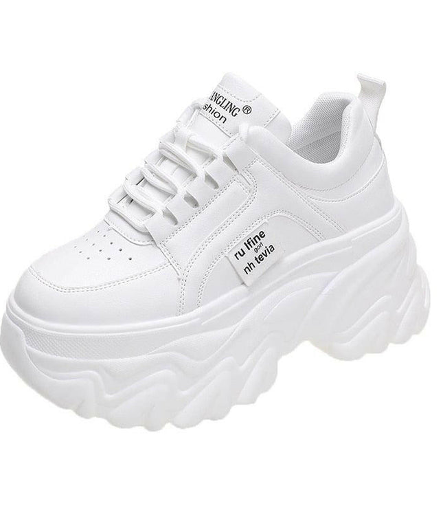 White & Black Chunky Women's Sneakers: Spring/Autumn PU Leather Shoes - GrozavuShop