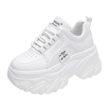 White & Black Chunky Women's Sneakers: Spring/Autumn PU Leather Shoes at €40.99