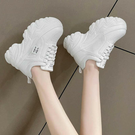 White & Black Chunky Women's Sneakers: Spring/Autumn PU Leather Shoes at €40.99