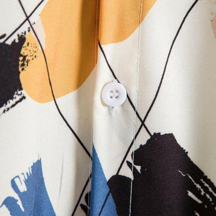 White Graffiti Print Lapel Cotton Slim Fit Men's Shirt at €34.99