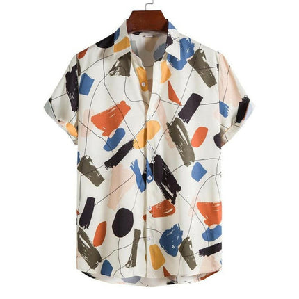 White Graffiti Print Lapel Cotton Slim Fit Men's Shirt at €34.99