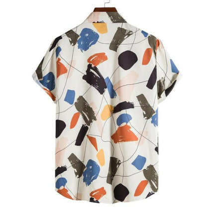 White Graffiti Print Lapel Cotton Slim Fit Men's Shirt at €34.99