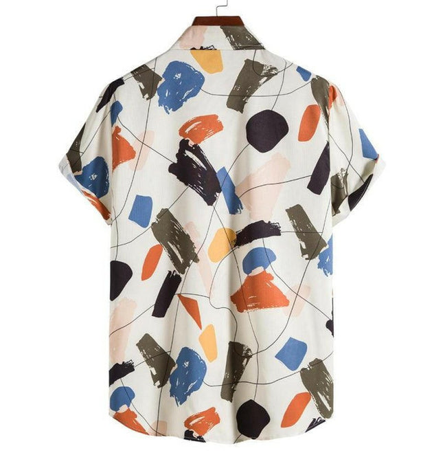 White Graffiti Print Lapel Cotton Slim Fit Men's Shirt at €34.99